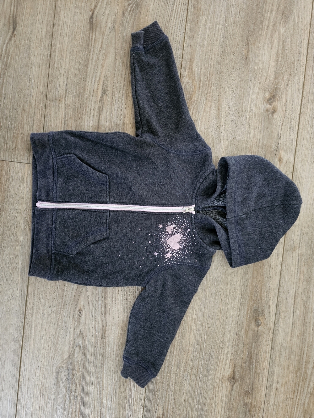 Jumping Beans Dark Gray Zip Hoodie with Pink Heart Design | 12 M| Baby | Toddler